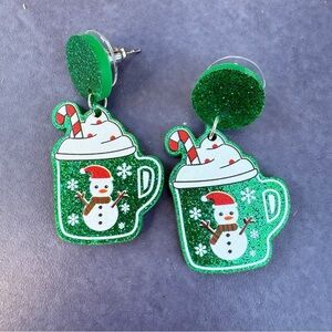 Festive Christmas Holiday Mug Acrylic Earrings Hot Chocolate Snowmen